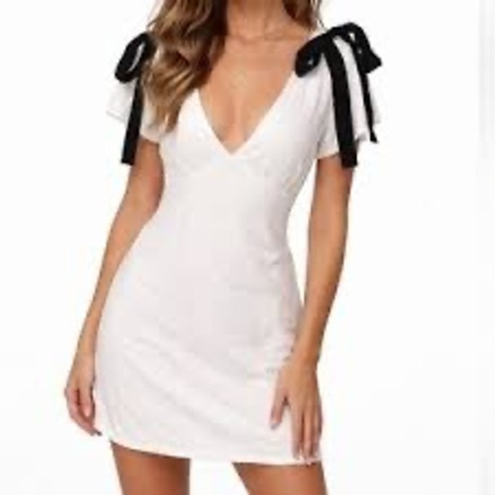 Wild Fable Mini Dress Small White Black Bow Coquette Minimalist Summer Party